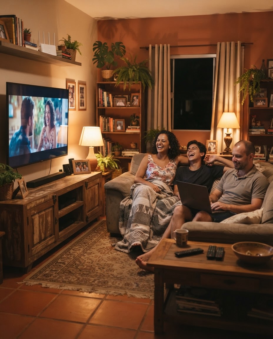 Família usando a internet fibra da Internet Fibra Óptica em Valença-BA